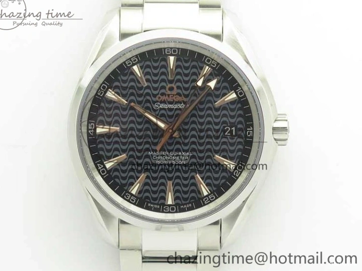 0224 FlexibleFit Aqua Terra 150M SS VSF 1:1 Best Edition Black Wave Textured Dial RG Hand on SS Bracelet A8500 Super Clone 8032